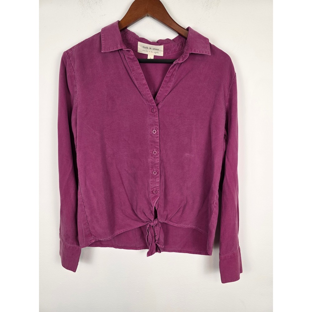 Cloth & Stone Womens Purple Tencel Lyocell Tie‎ Front Collared Button Up Shirt